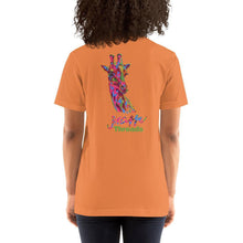 Load image into Gallery viewer, Women&#39;s Colorful Camo Shirt w/ Giraffe Back - jiraffe Threads