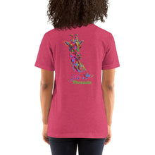 Load image into Gallery viewer, Women&#39;s Colorful Camo Shirt w/ Giraffe Back - jiraffe Threads